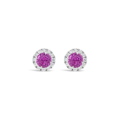 rose gold stud earrings for girls -Pink Sapphire & Diamond Earrings