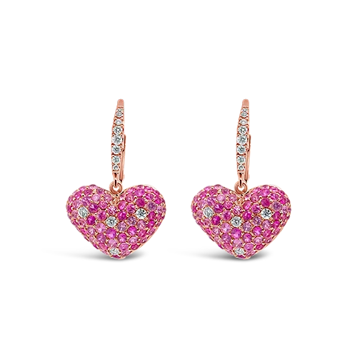 custom gemstone stud earrings for gifts -Pink Sapphire & Diamond Heart Earrings