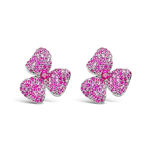 diamond stud earrings for bridesmaids -Pink Sapphire Flower Earrings