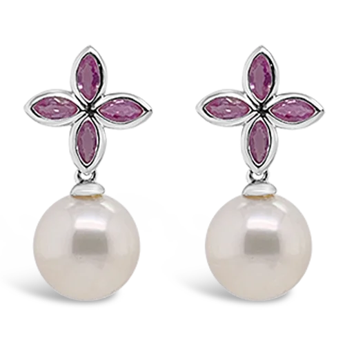 sapphire stud earrings for special occasions -Pink Sapphire & Pearl Earrings