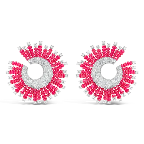 unique stud earrings for fashionistas -Red Spinel & Diamond Pinwheel Earrings