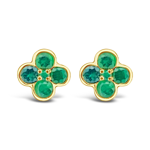 fashion crystal stud earrings for women -Round Emerald Clover Design Earrings