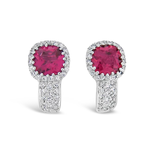 personalized name stud earrings -Rubellite & Diamond Earrings