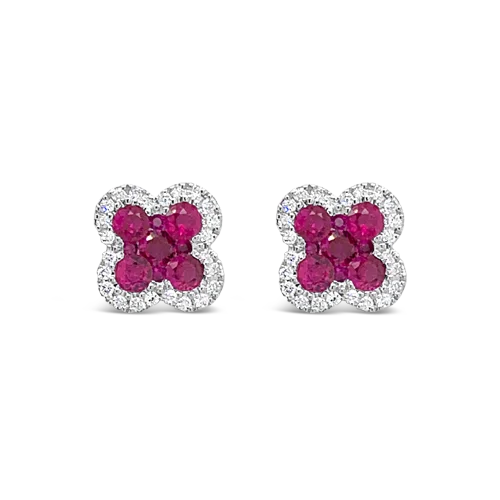 personalized stud earrings for gifts -Ruby & Diamond Clover Earrings