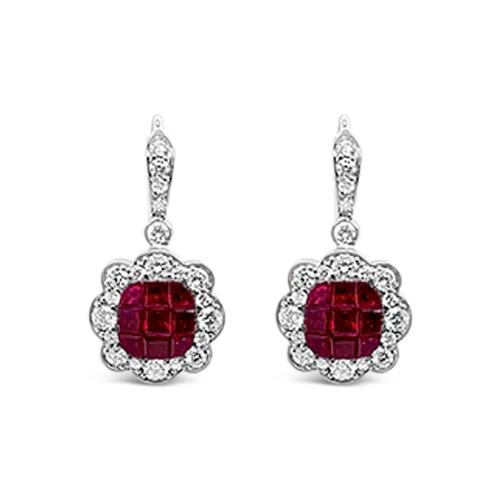 classy stud earrings for daily wear -Ruby & Diamond Dangle Earrings