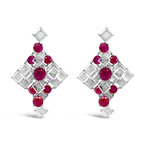 sparkling diamond stud earrings for formal events -Ruby & Diamond Dangle Earrings