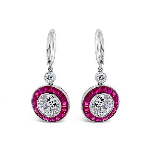 custom birthstone stud earrings -Ruby & Diamond Dangle Earrings