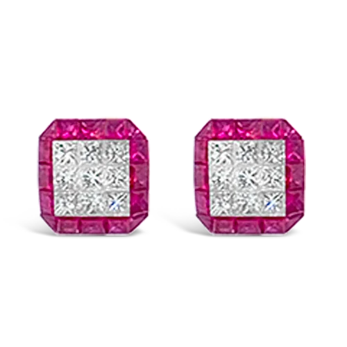 pearl and diamond stud earrings for weddings -Ruby & Diamond Earrings