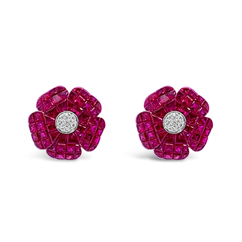 vintage gold stud earrings for women -Ruby & Diamond Flower Earrings