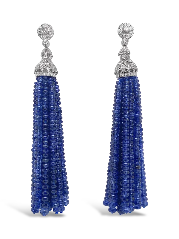 minimalistic stud earrings for men -Sapphire Bead & Diamond Tassel Earrings