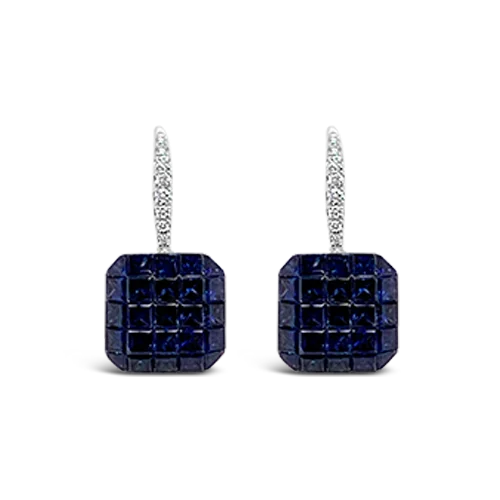 silver geometric stud earrings for women -Sapphire & Diamond Dangle Earrings