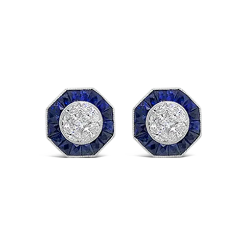 pearl stud earrings for brides -Sapphire & Diamond Octagon Earrings