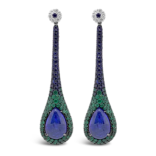 gold teardrop stud earrings for women -Sapphire, Emerald & Diamond Dangle Earrings