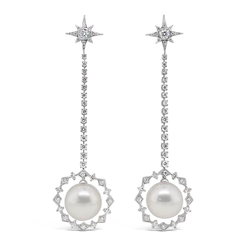 pearl and diamond stud earrings for weddings -South Sea Pearl & Diamond Dangle Earrings