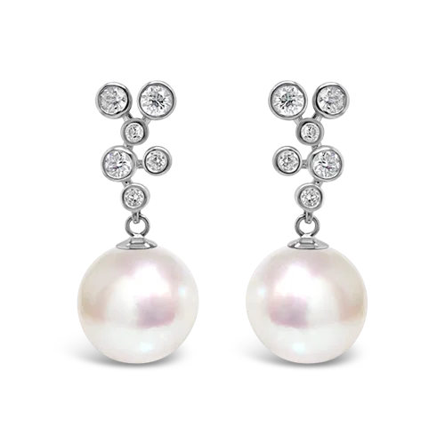 colorful gemstone stud earrings for women -South Sea Pearl & Diamond Earrings