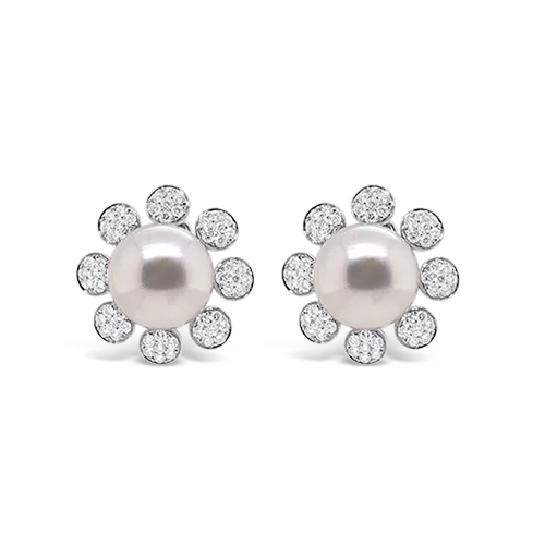 classic gold stud earrings for men -South Sea Pearl & Diamond Flower Earrings