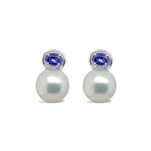 colorful gemstone stud earrings for special events -South Sea Pearl & Tanzanite Earrings