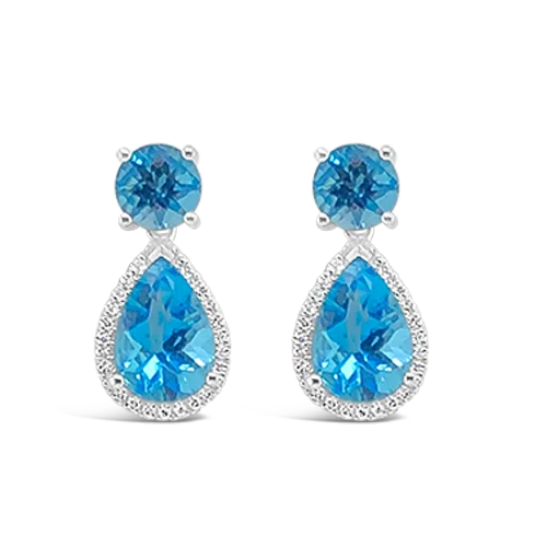 vintage gold stud earrings for women -Swiss Blue Topaz & Diamond Earrings