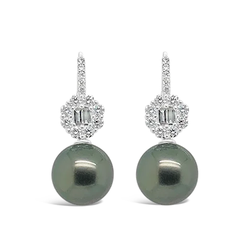 cute animal stud earrings for kids -Tahitian Pearl & Diamond Earrings