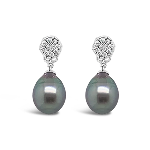 vintage stud earrings for weddings -Tahitian Pearl & Diamond Earrings