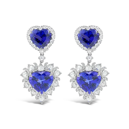 gold stud earrings for women -Tanzanite & Diamond Heart Dangle Earrings