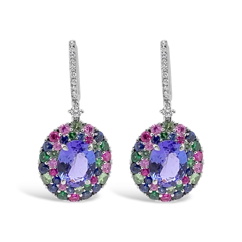 diamond stud earrings for anniversaries -Tanzanite & Multi-color Sapphire Earrings