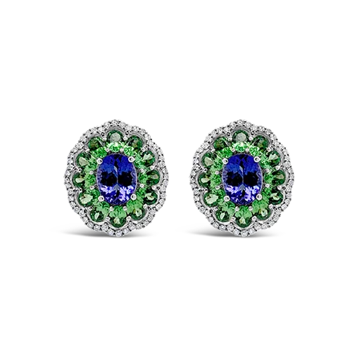 moonstone stud earrings for special events -Tanzanite, Tsavorite & Diamond Earrings