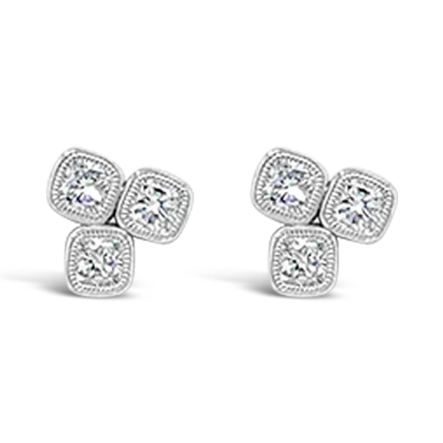 fashion crystal stud earrings for women -Triple Cushion Diamond Earrings