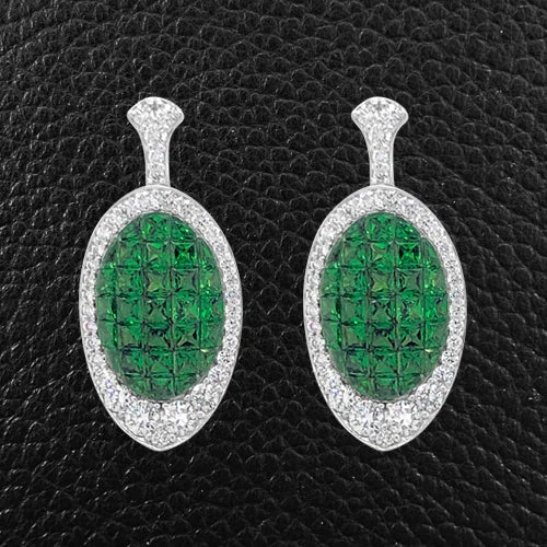 trendy heart stud earrings for girls -Tsavorite & Diamond Earrings