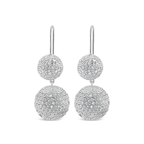 vintage crystal stud earrings for women -White Sapphire Double Ball Earrings