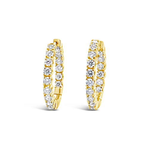 sterling silver flower stud earrings -Yellow Gold & Diamond Hoop Earrings