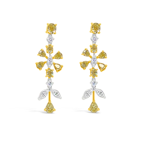 luxury stud earrings for evening wear -Yellow & White Diamond Dangle Earrings