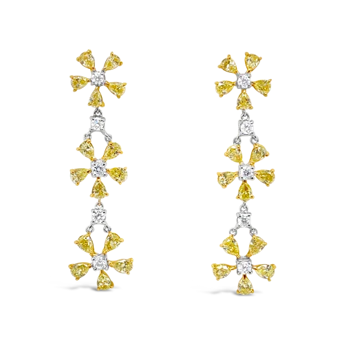 elegant stud earrings for formal events -Yellow & White Diamond Dangle Flower Earrings