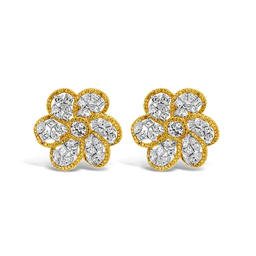 trendy heart stud earrings for girls -Yellow & White Diamond Flower Earrings